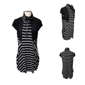 Patrizia Luca Milano Tunic‎ Dress Women's Size S Black White Stripe Funnel Neck